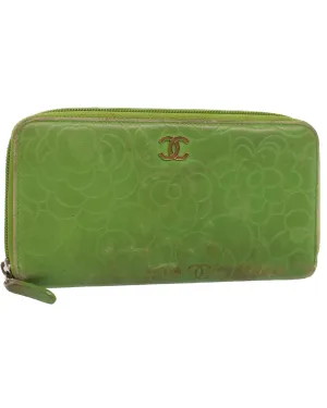 CHANEL Camelia Zip Around Wallet Green Leather