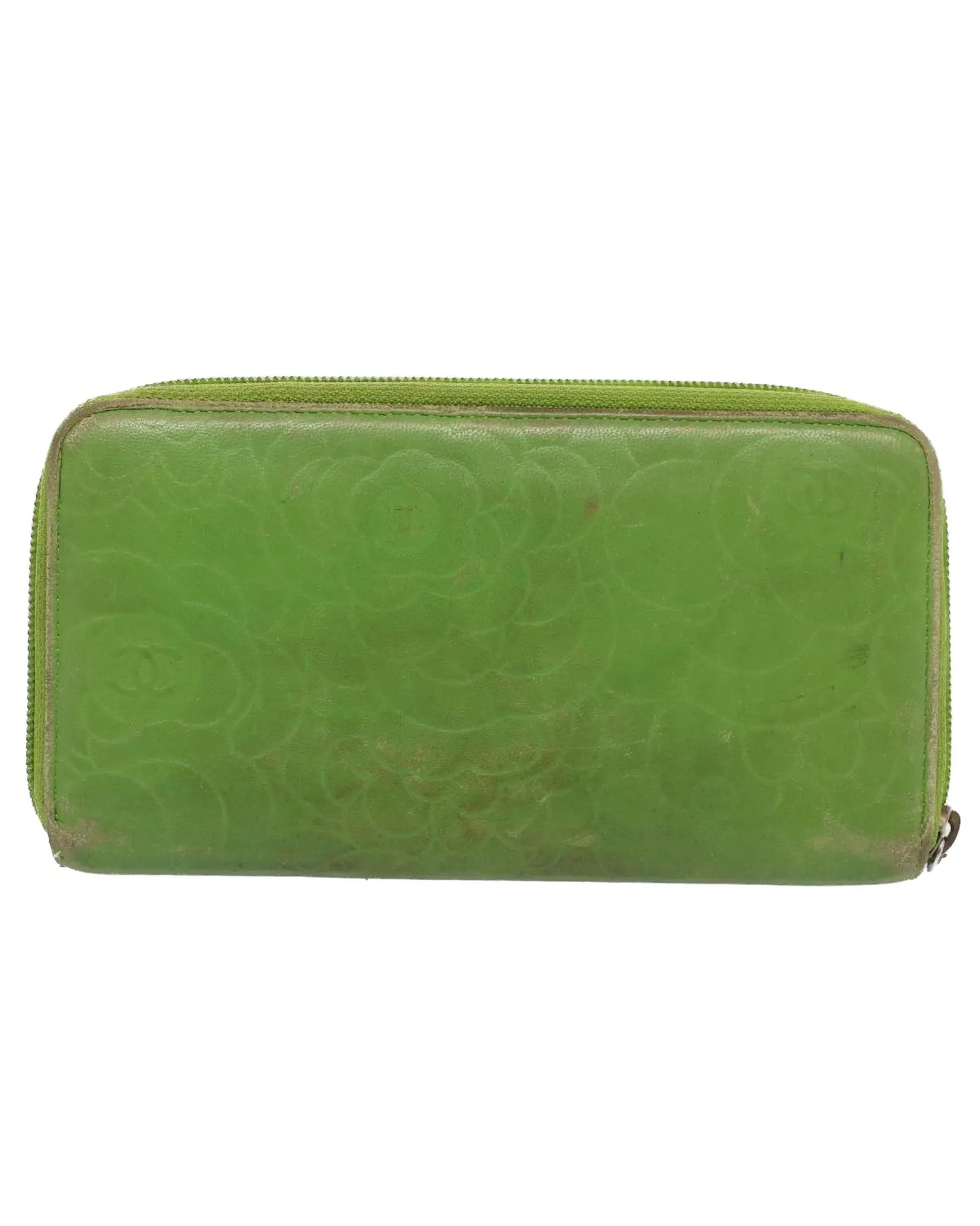 CHANEL Camelia Zip Around Wallet Green Leather