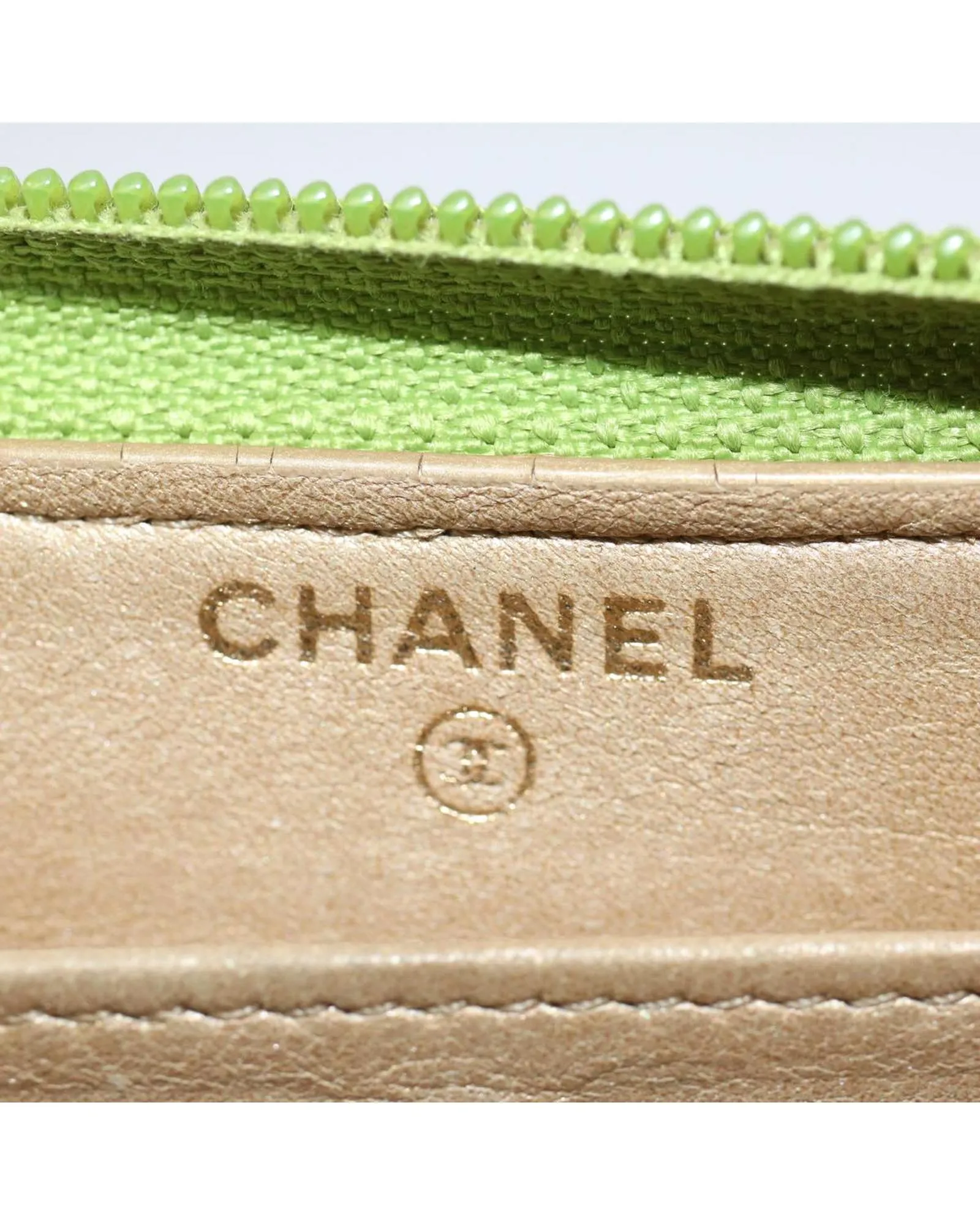 CHANEL Camelia Zip Around Wallet Green Leather