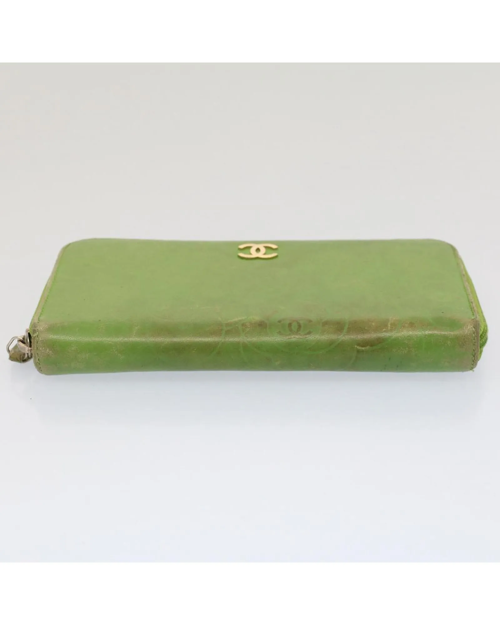 CHANEL Camelia Zip Around Wallet Green Leather