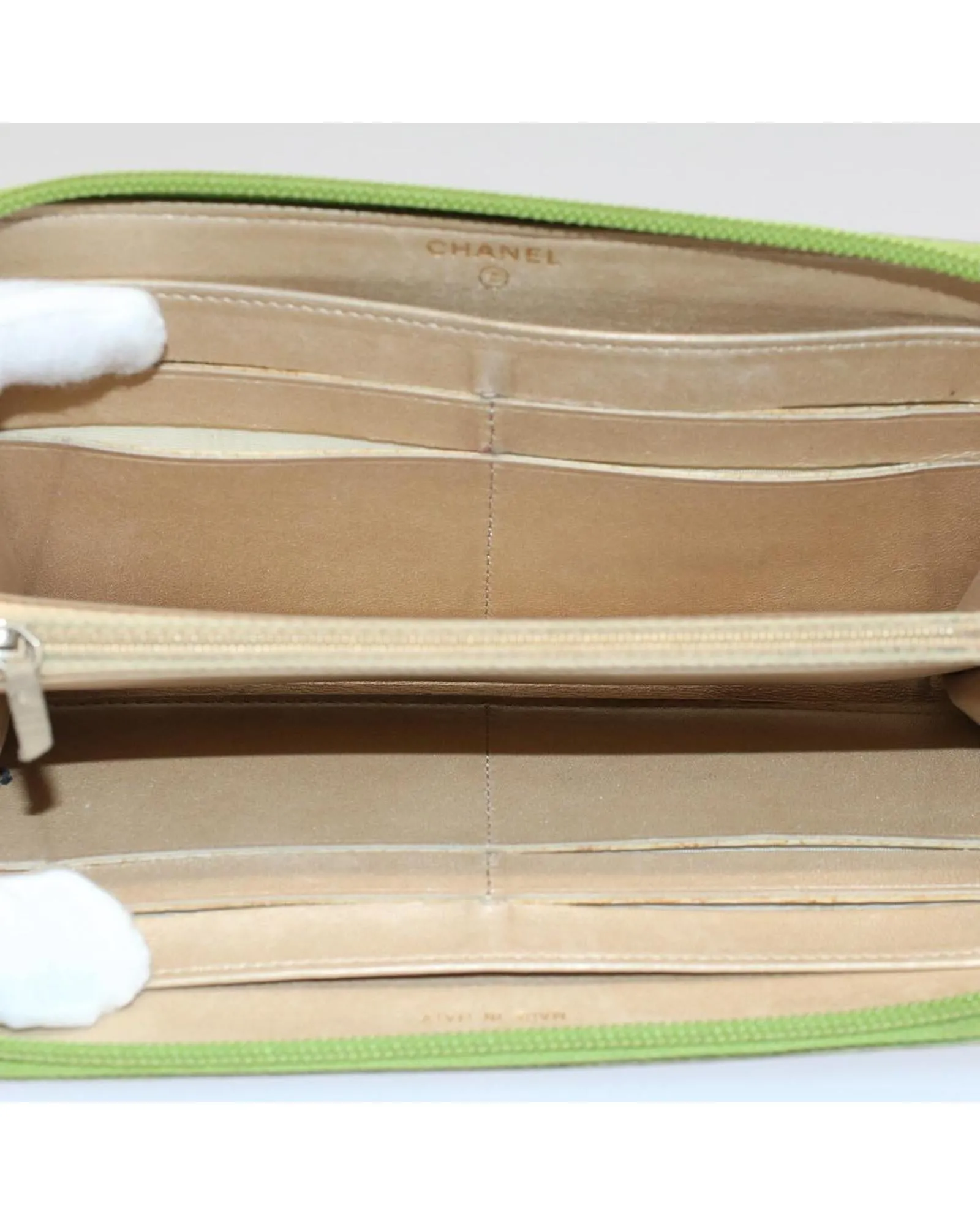 CHANEL Camelia Zip Around Wallet Green Leather