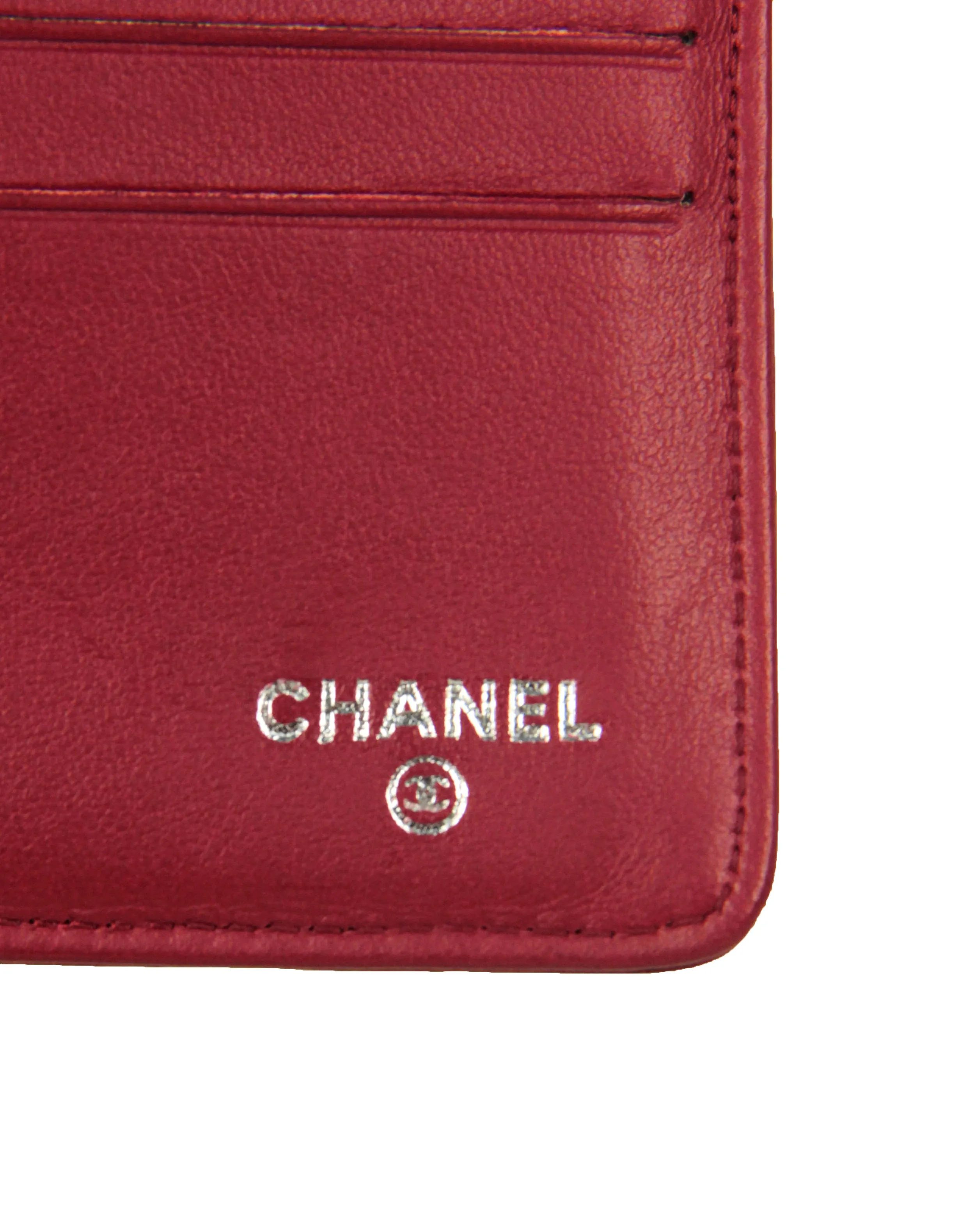 Chanel Red Leather Camelia Embossed Wallet