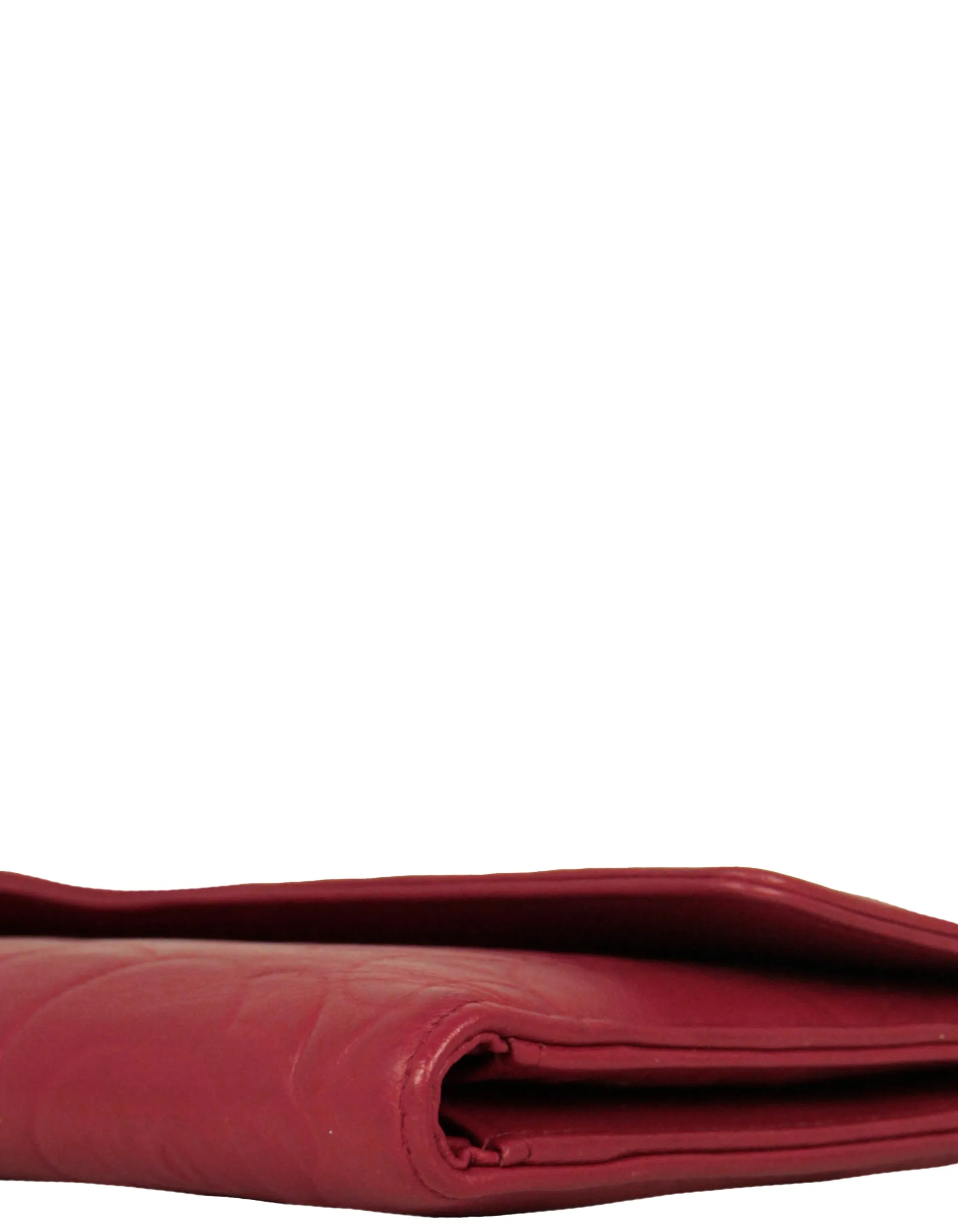 Chanel Red Leather Camelia Embossed Wallet