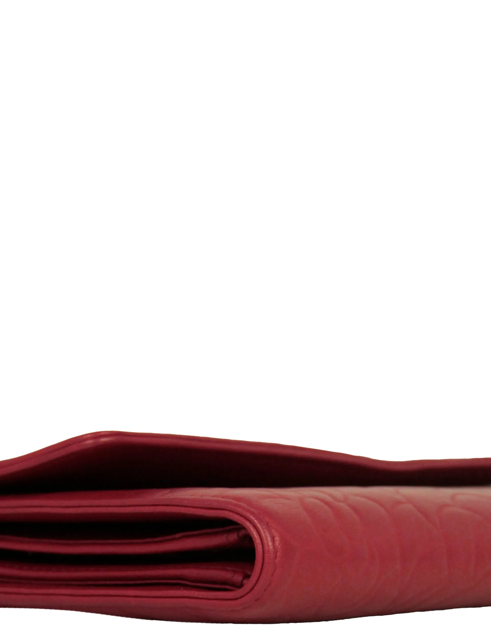 Chanel Red Leather Camelia Embossed Wallet