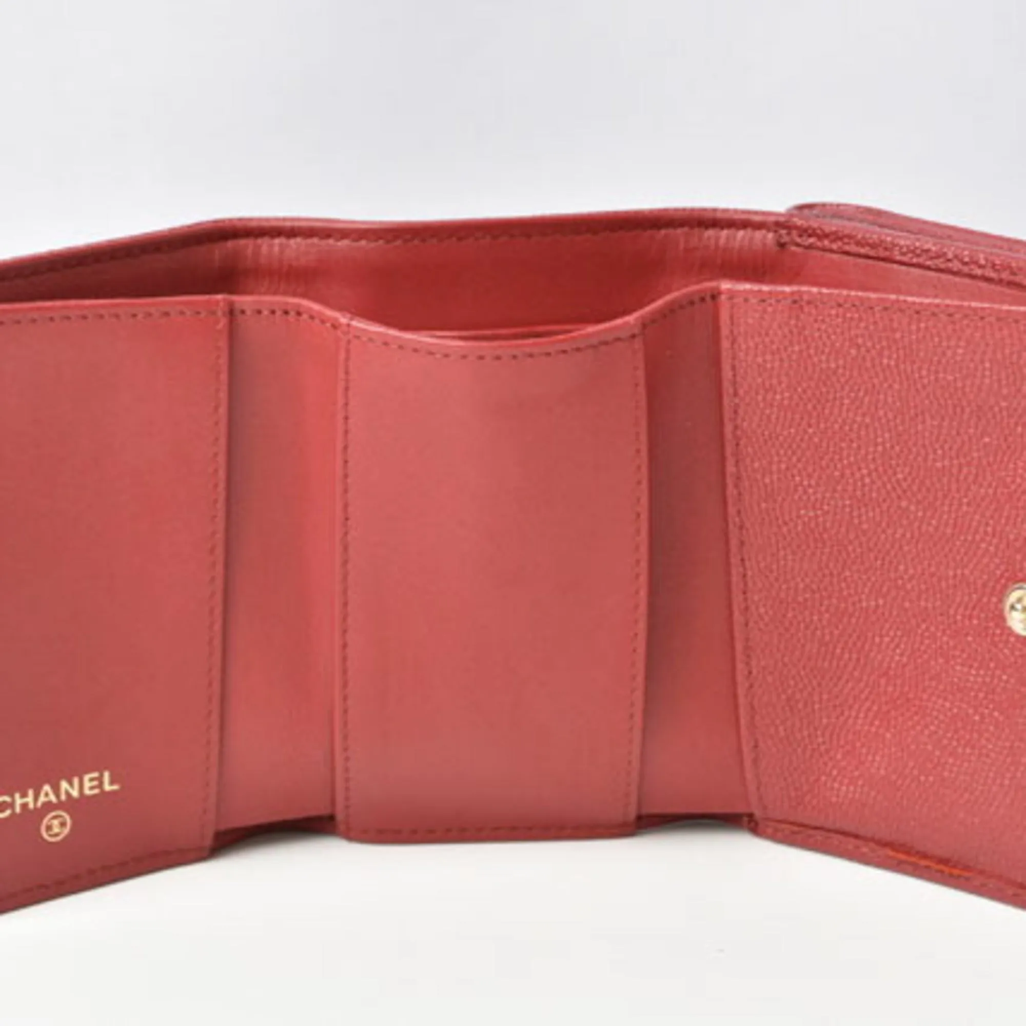 Chanel wallet  here mark caviar skin dark red