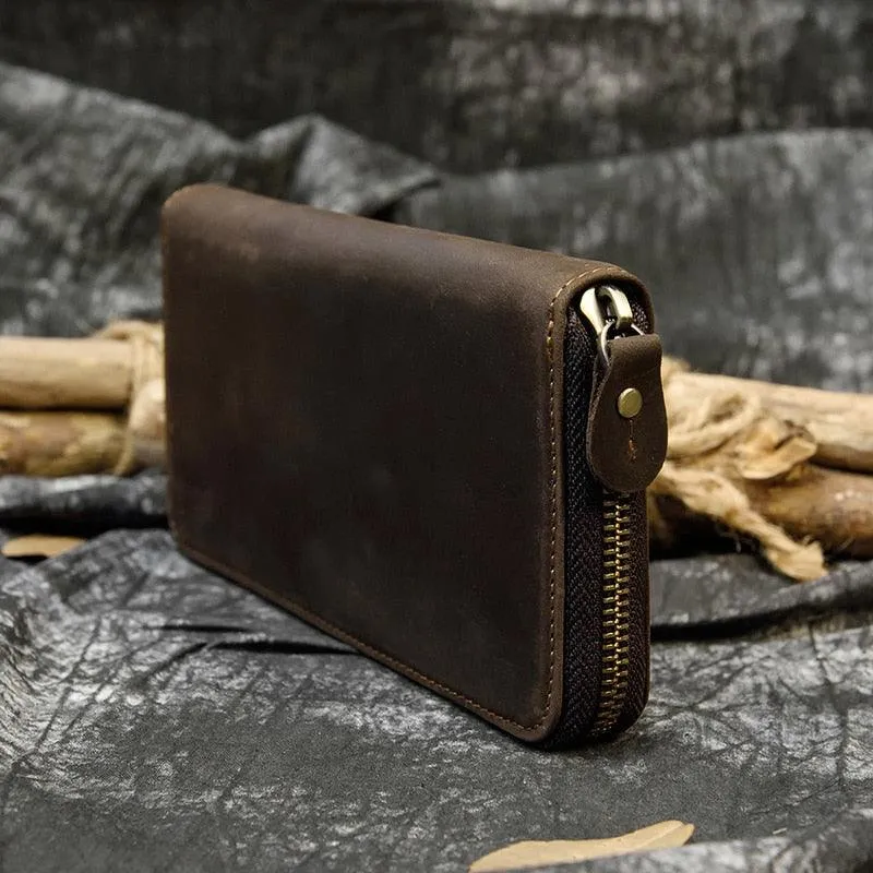 Crazy Horse Leather Wallets For Men And Women Double Zipper