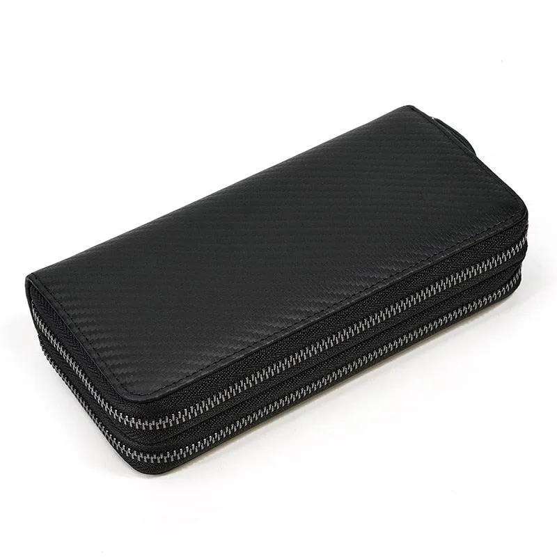 Crazy Horse Leather Wallets For Men And Women Double Zipper