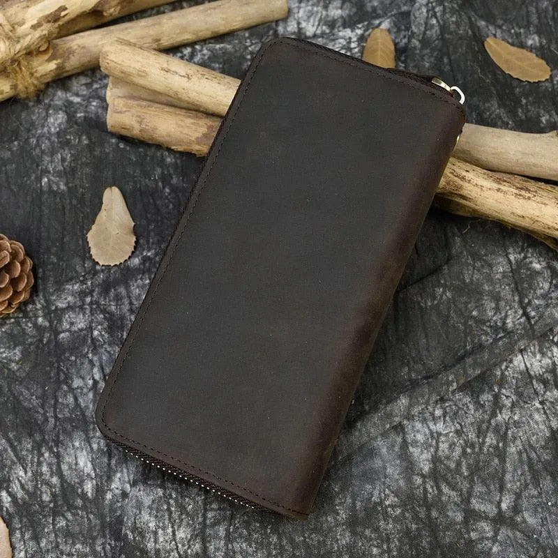 Crazy Horse Leather Wallets For Men And Women Double Zipper