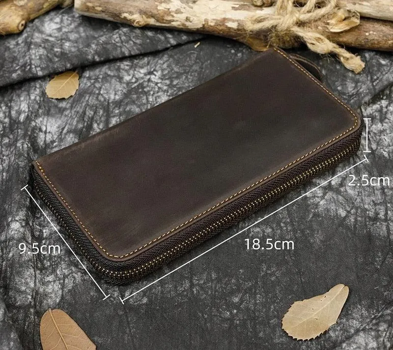 Crazy Horse Leather Wallets For Men And Women Double Zipper