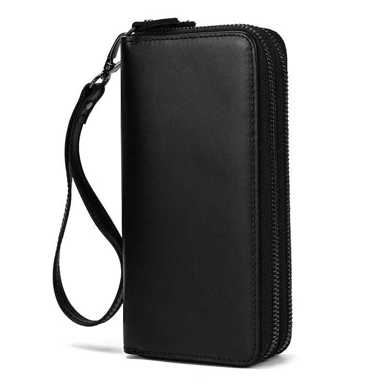 Crazy Horse Leather Wallets For Men And Women Double Zipper