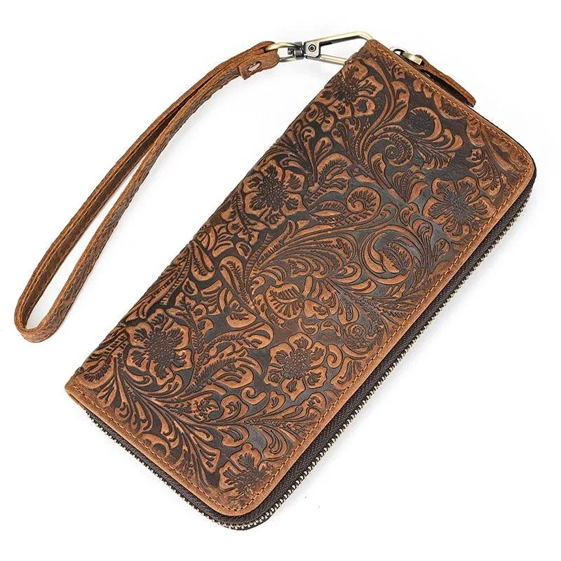 Crazy Horse Leather Wallets For Men And Women Double Zipper