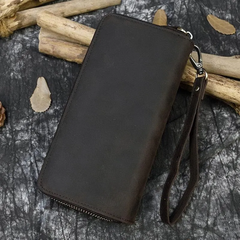Crazy Horse Leather Wallets For Men And Women Double Zipper