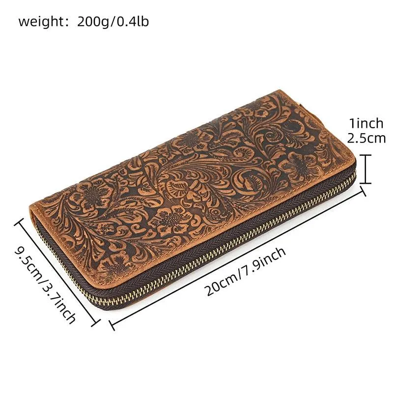 Crazy Horse Leather Wallets For Men And Women Double Zipper
