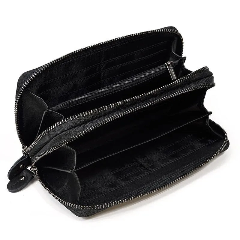 Crazy Horse Leather Wallets For Men And Women Double Zipper