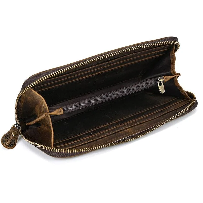 Crazy Horse Leather Wallets For Men And Women Double Zipper