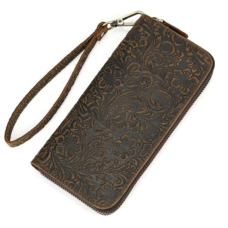 Crazy Horse Leather Wallets For Men And Women Double Zipper