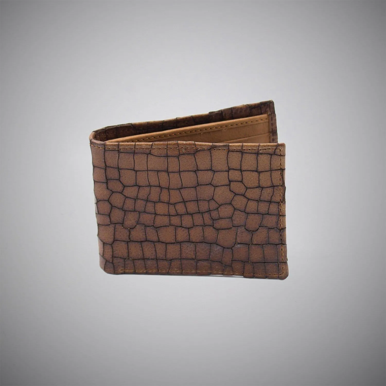 Dark Tan Laser Cut Leather Wallet With Tan Suede Interior