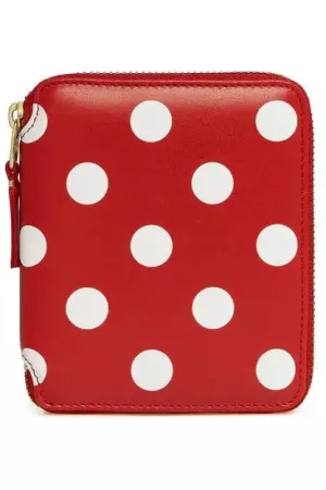 Dots Printed Leather Line Square Zip Around Wallet