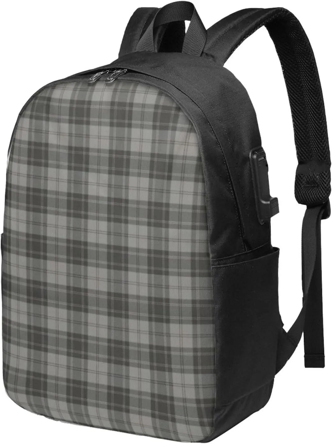 Douglas Grey Tartain Plaid Black Gray Usb Travel Laptop Backpack  Durable Polyester Backbag With Charging Port & Headphone Jack