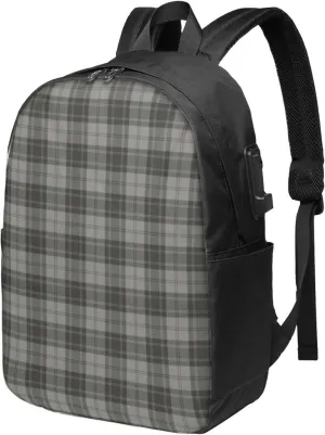 Douglas Grey Tartain Plaid Black Gray Usb Travel Laptop Backpack  Durable Polyester Backbag With Charging Port & Headphone Jack