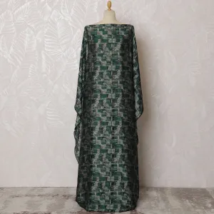 Elegant Forest Green and Black Abstract Pattern Pure French Silk (Fransawi Dirac) Chiffon Fabric – 140 cm Wide X 3.5 Mtrs-D19815
