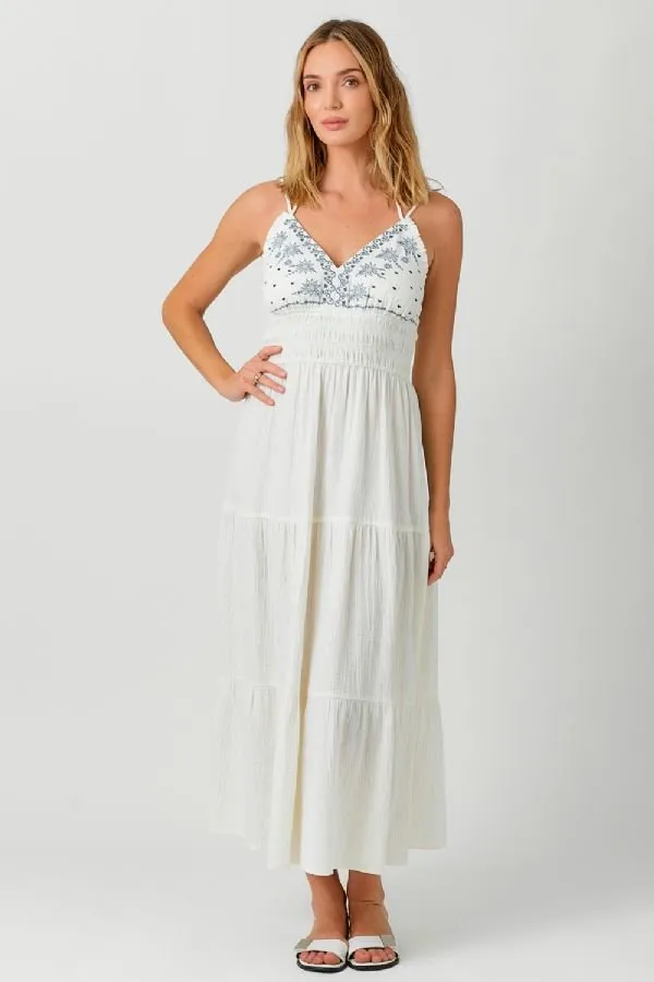 Embroidered Long Tiered Dress