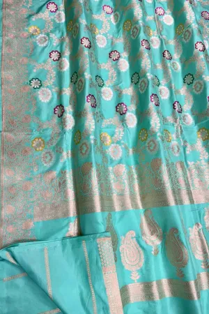 Exquisite Blue Handloom Banarasi Meenakari Pure Katan Silk Saree
