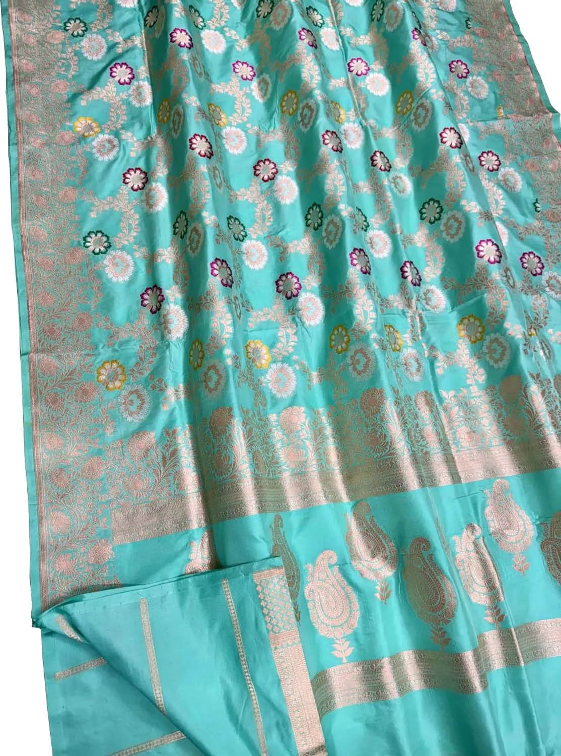 Exquisite Blue Handloom Banarasi Meenakari Pure Katan Silk Saree