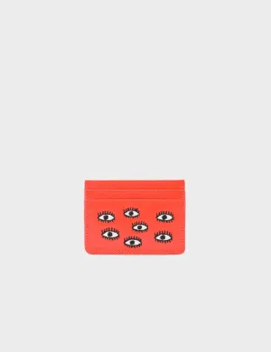 Filium Fiesta Red Leather Cardholder - All Over Eyes Embroidery