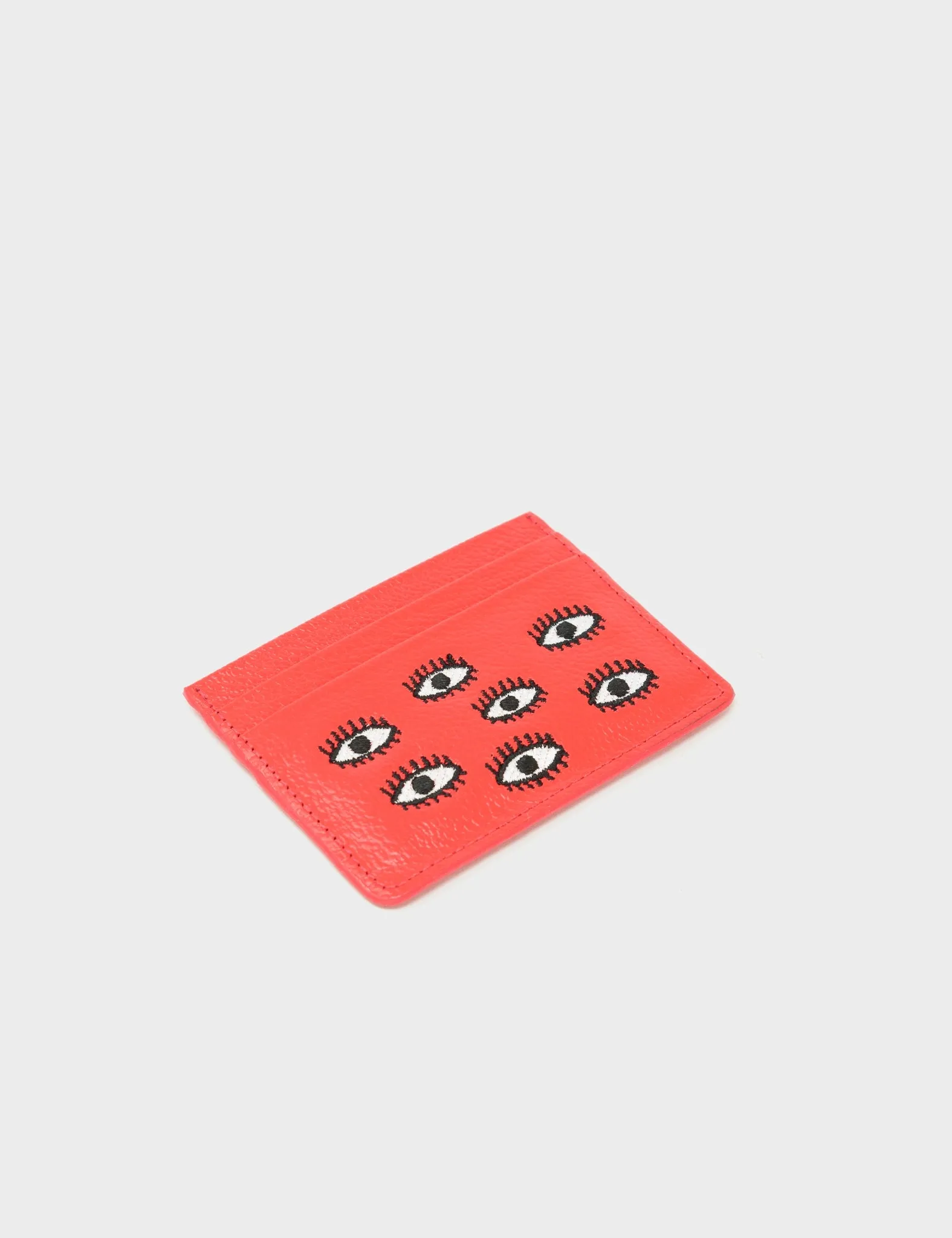 Filium Fiesta Red Leather Cardholder - All Over Eyes Embroidery