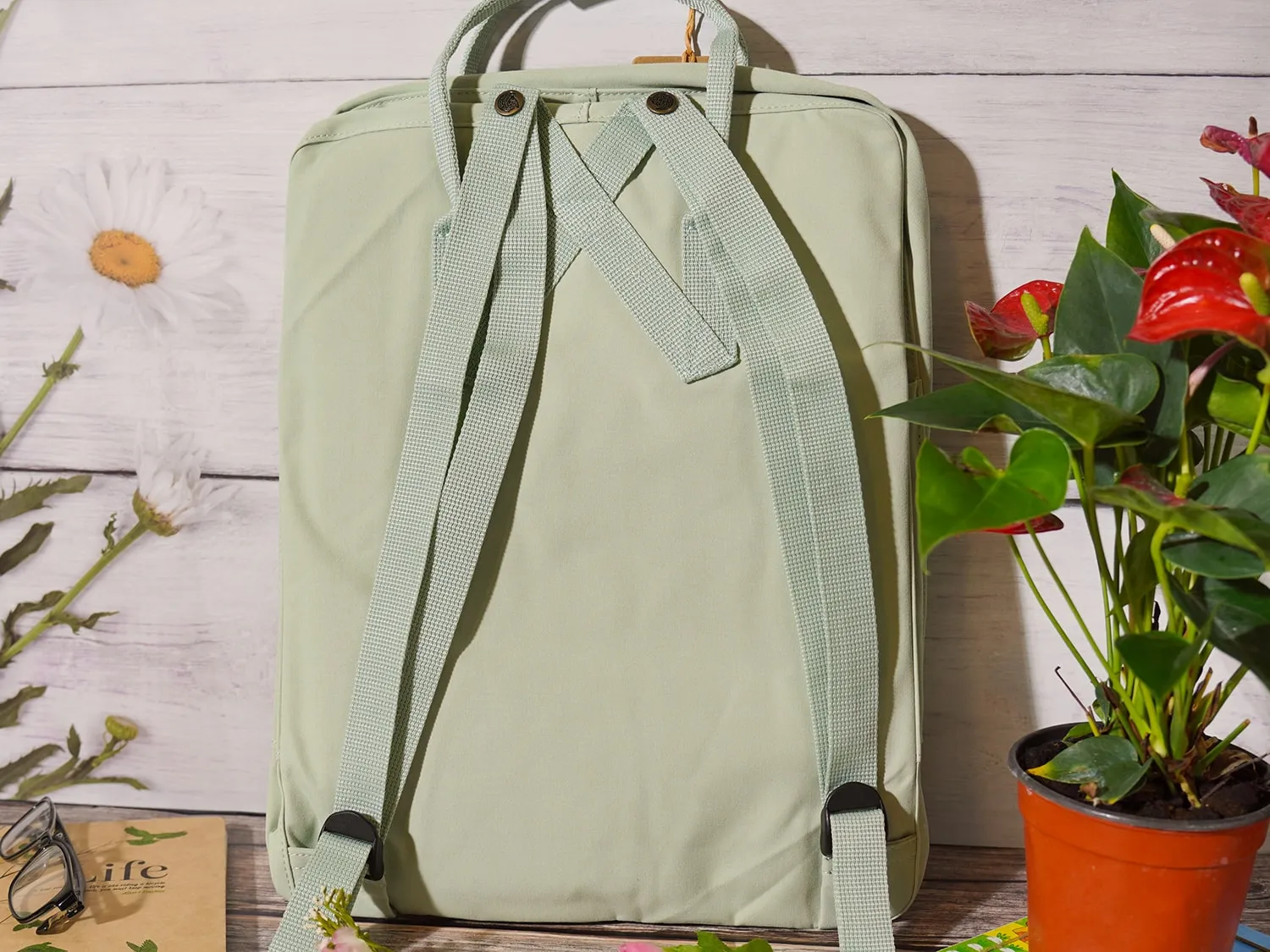 Fjallraven Kanken backpack embroidery design with flower and rainbow embroidery