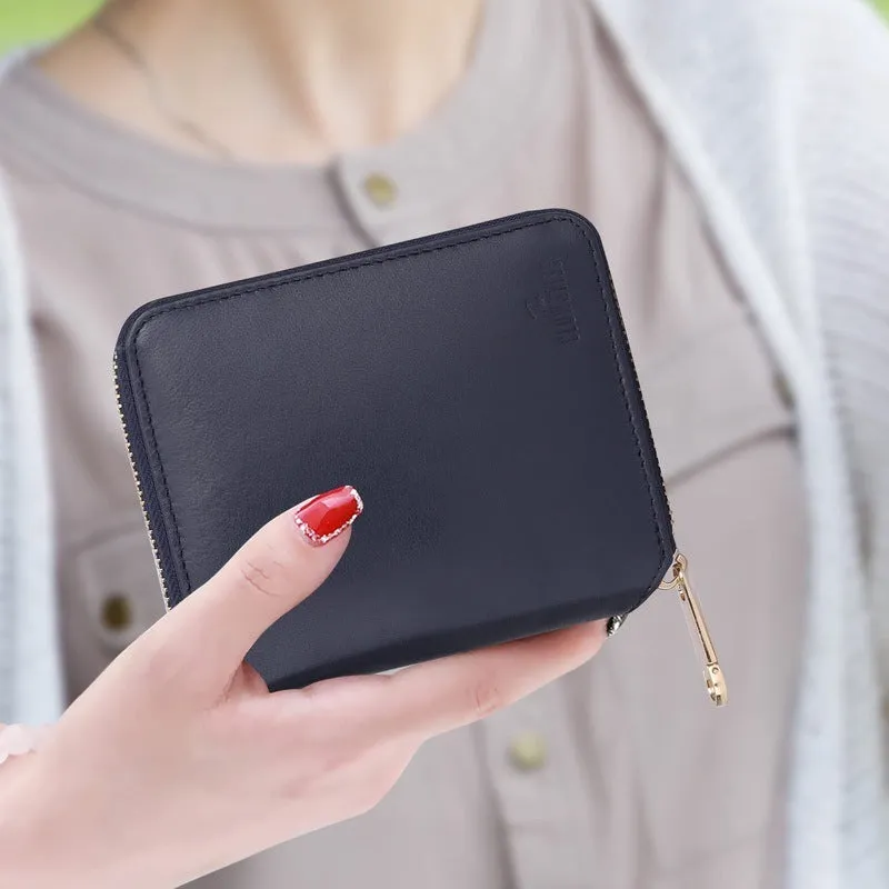 Genuine Leather Bi-Fold Zip Around Wallet with Coin Pocket | Multiple Card Slots | Slim Design | Zia Blue