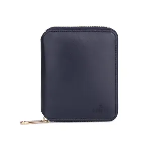 Genuine Leather Bi-Fold Zip Around Wallet with Coin Pocket | Multiple Card Slots | Slim Design | Zia Blue
