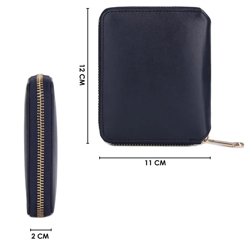 Genuine Leather Bi-Fold Zip Around Wallet with Coin Pocket | Multiple Card Slots | Slim Design | Zia Blue