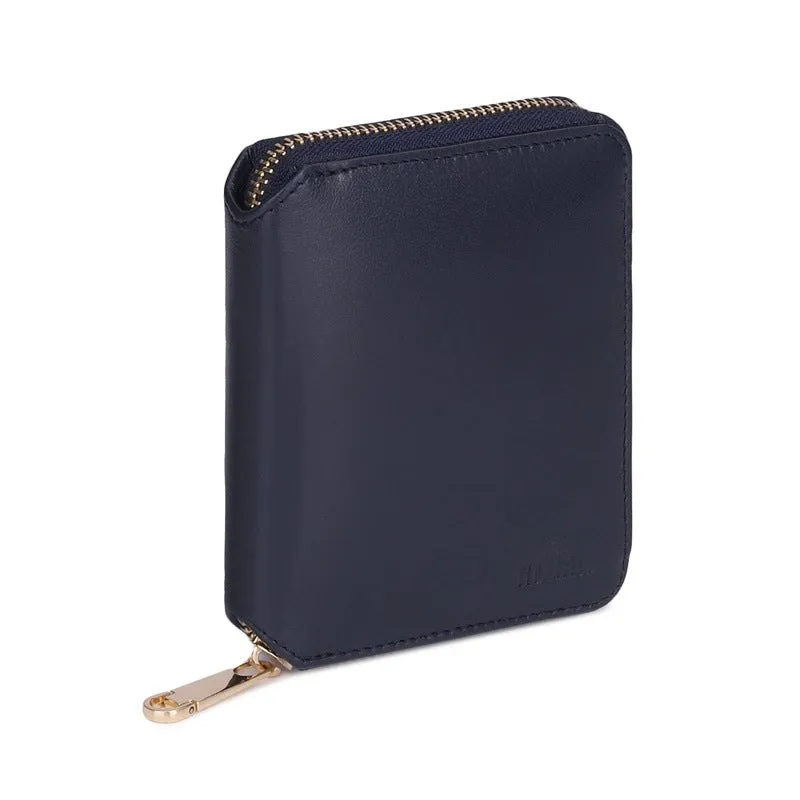 Genuine Leather Bi-Fold Zip Around Wallet with Coin Pocket | Multiple Card Slots | Slim Design | Zia Blue