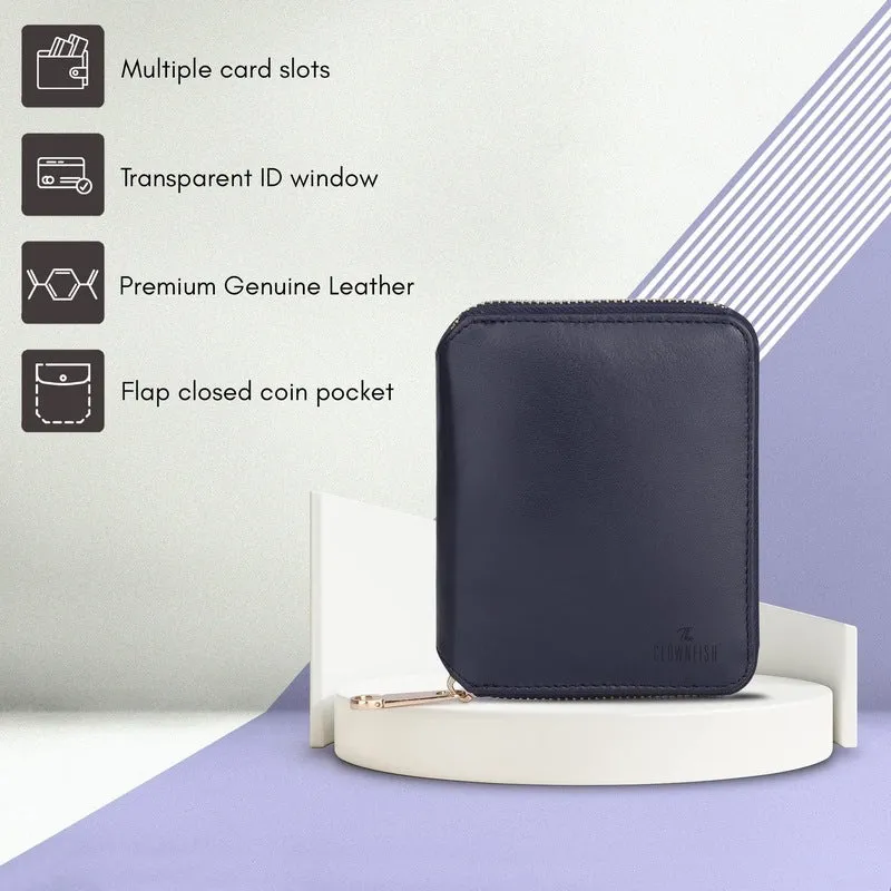 Genuine Leather Bi-Fold Zip Around Wallet with Coin Pocket | Multiple Card Slots | Slim Design | Zia Blue