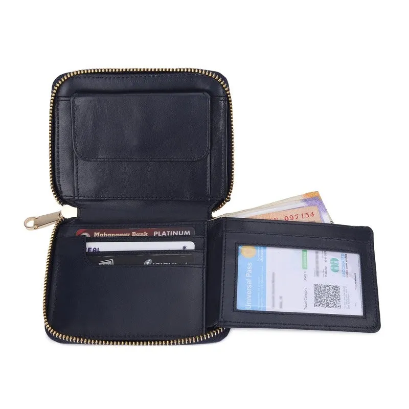 Genuine Leather Bi-Fold Zip Around Wallet with Coin Pocket | Multiple Card Slots | Slim Design | Zia Blue