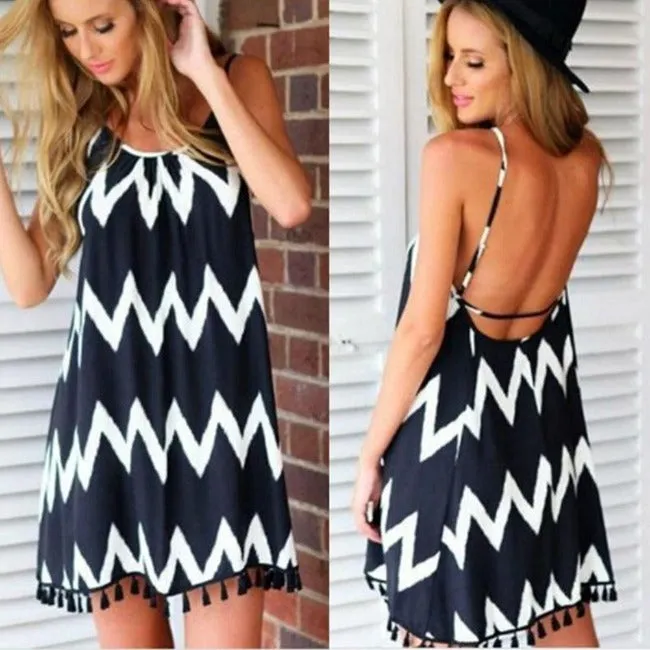 Geometric Printed Tassel Dress