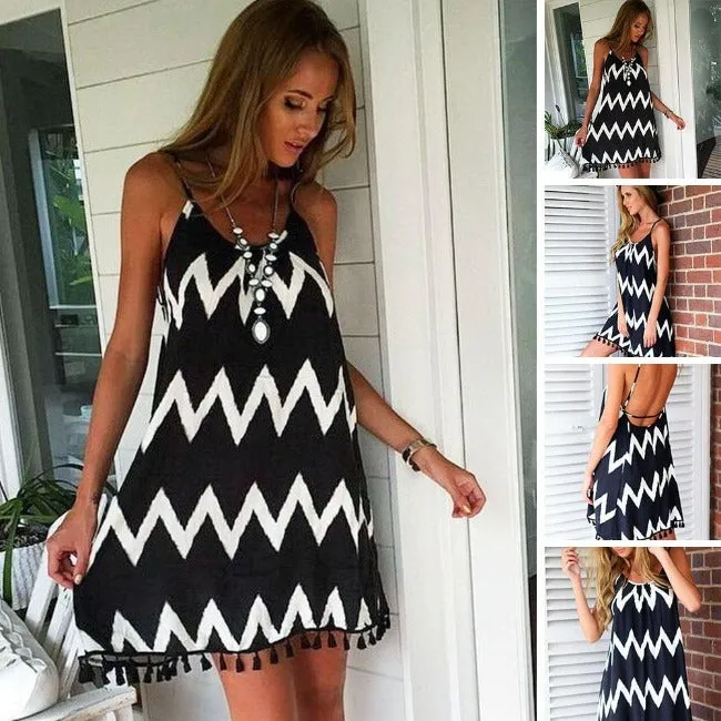 Geometric Printed Tassel Dress