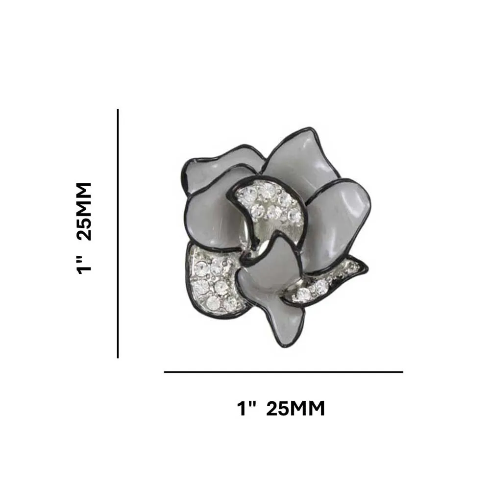 Gray and Black with Crystals Flower Pierced Earring - PRL055E