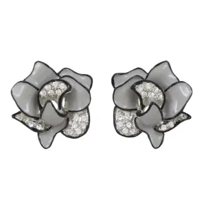 Gray and Black with Crystals Flower Pierced Earring - PRL055E