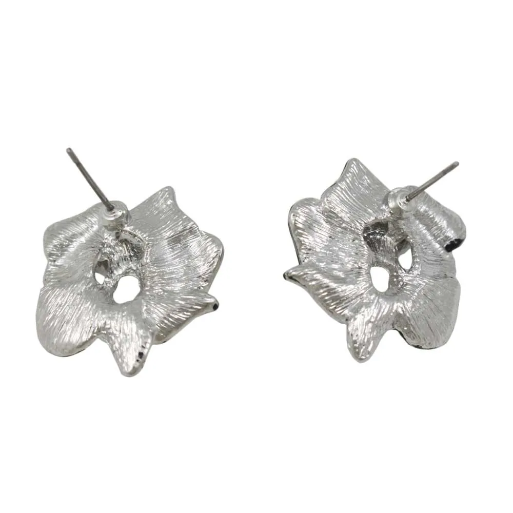 Gray and Black with Crystals Flower Pierced Earring - PRL055E