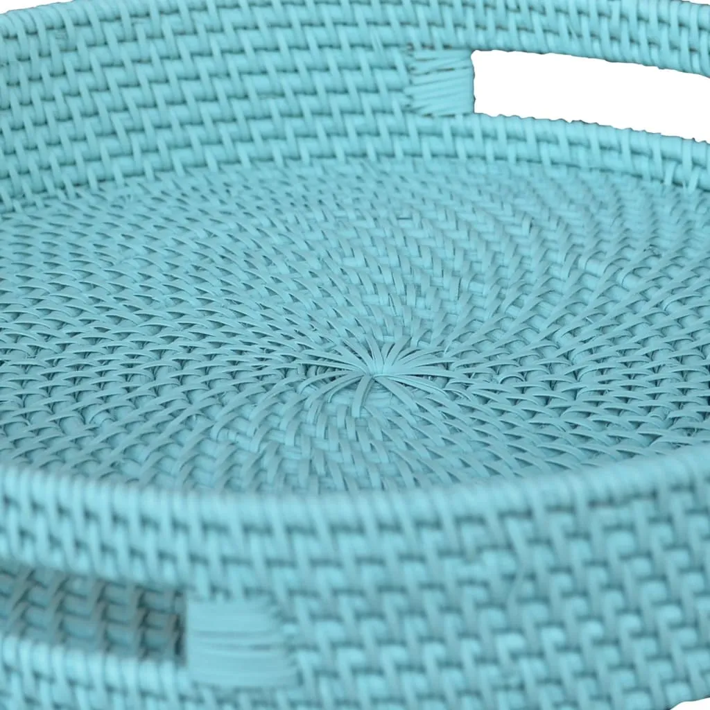 Handcrafted Rattan Lombok Coast Tray In Round Shape, Blue