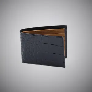 High Gloss Black Crocodile Embossed Calf Leather Wallet With Tan Suede Interior