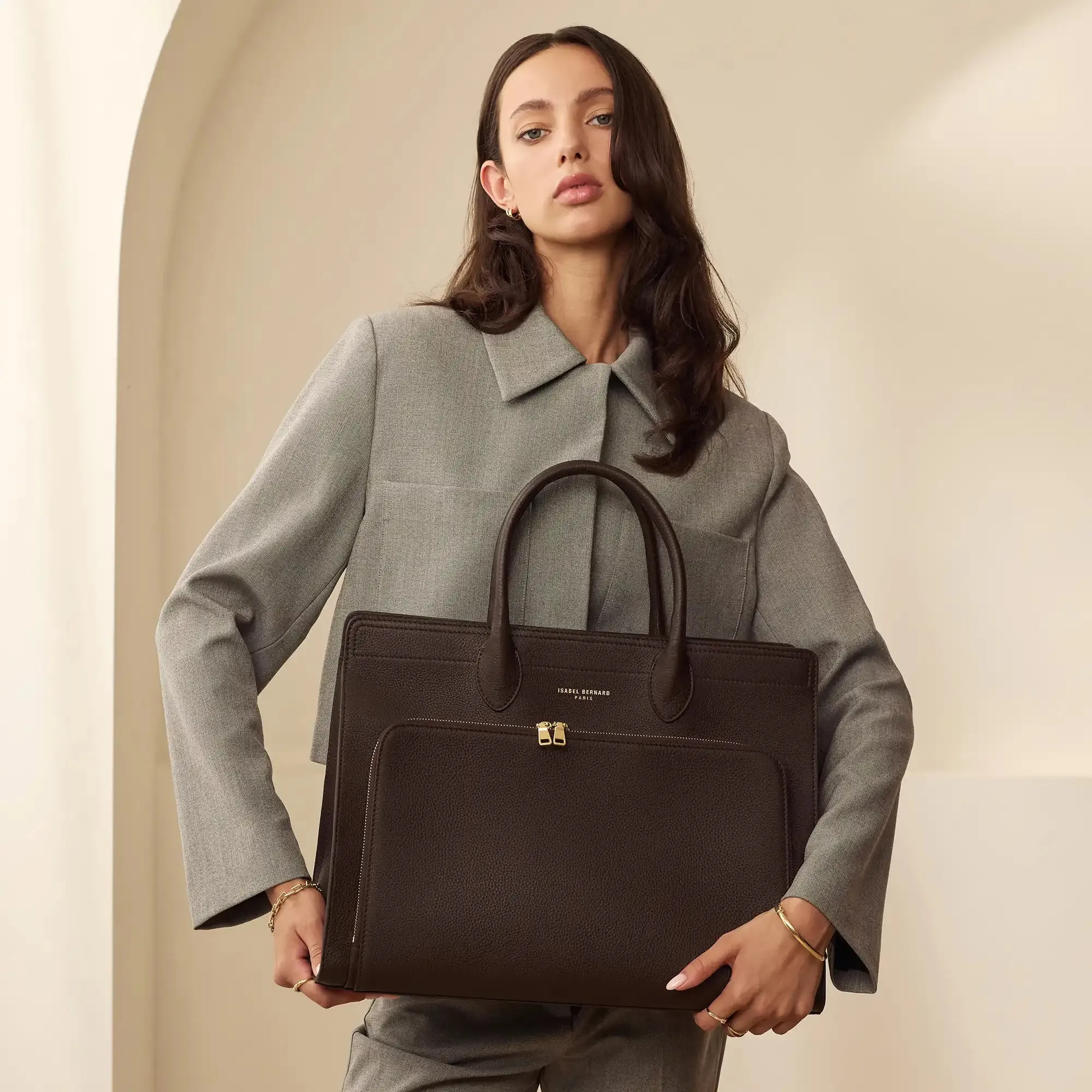 Honoré Nadine brown calfskin leather handbag with laptop compartment
