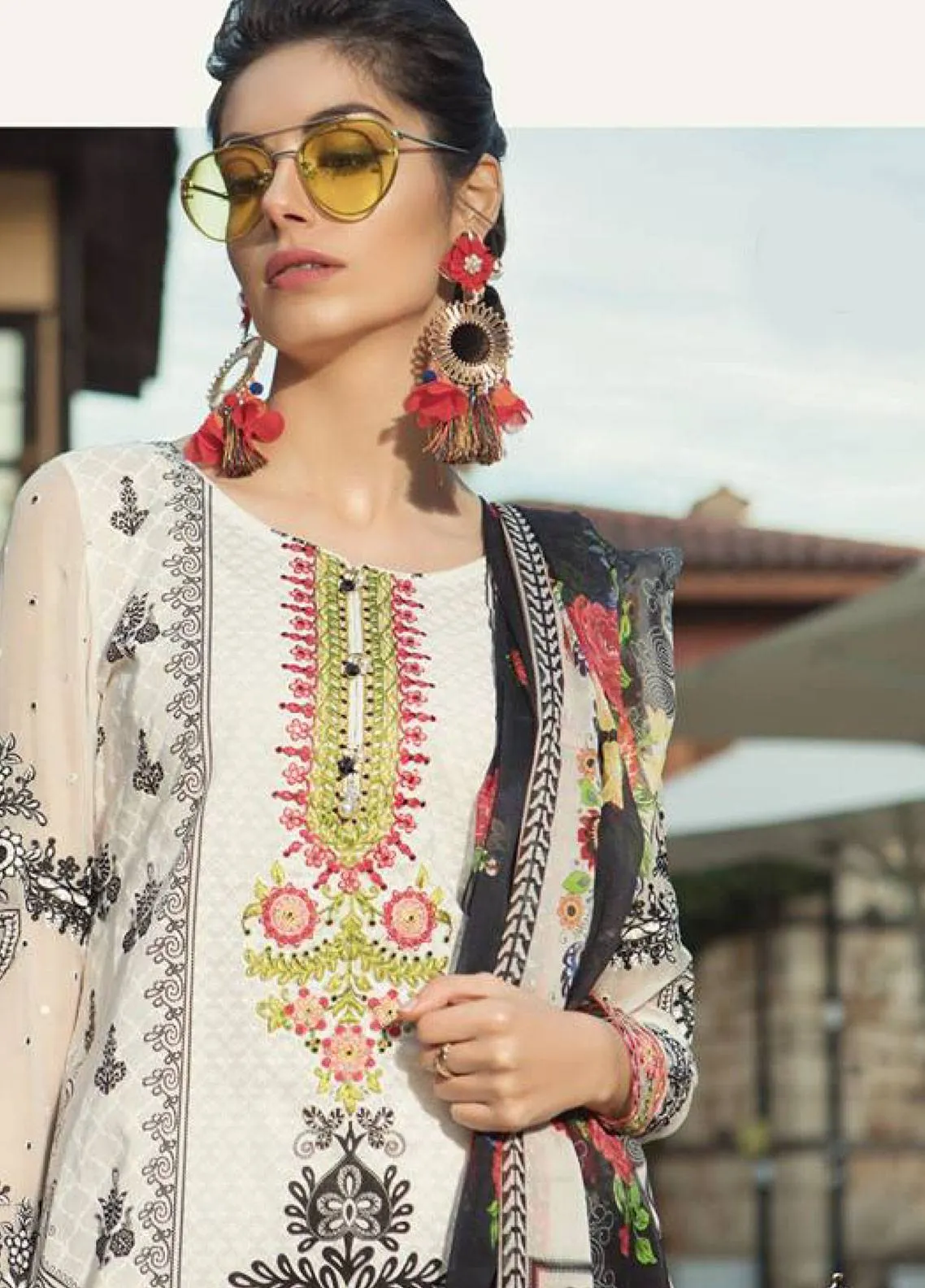 Lawn Suit in Black and White Color #J6108