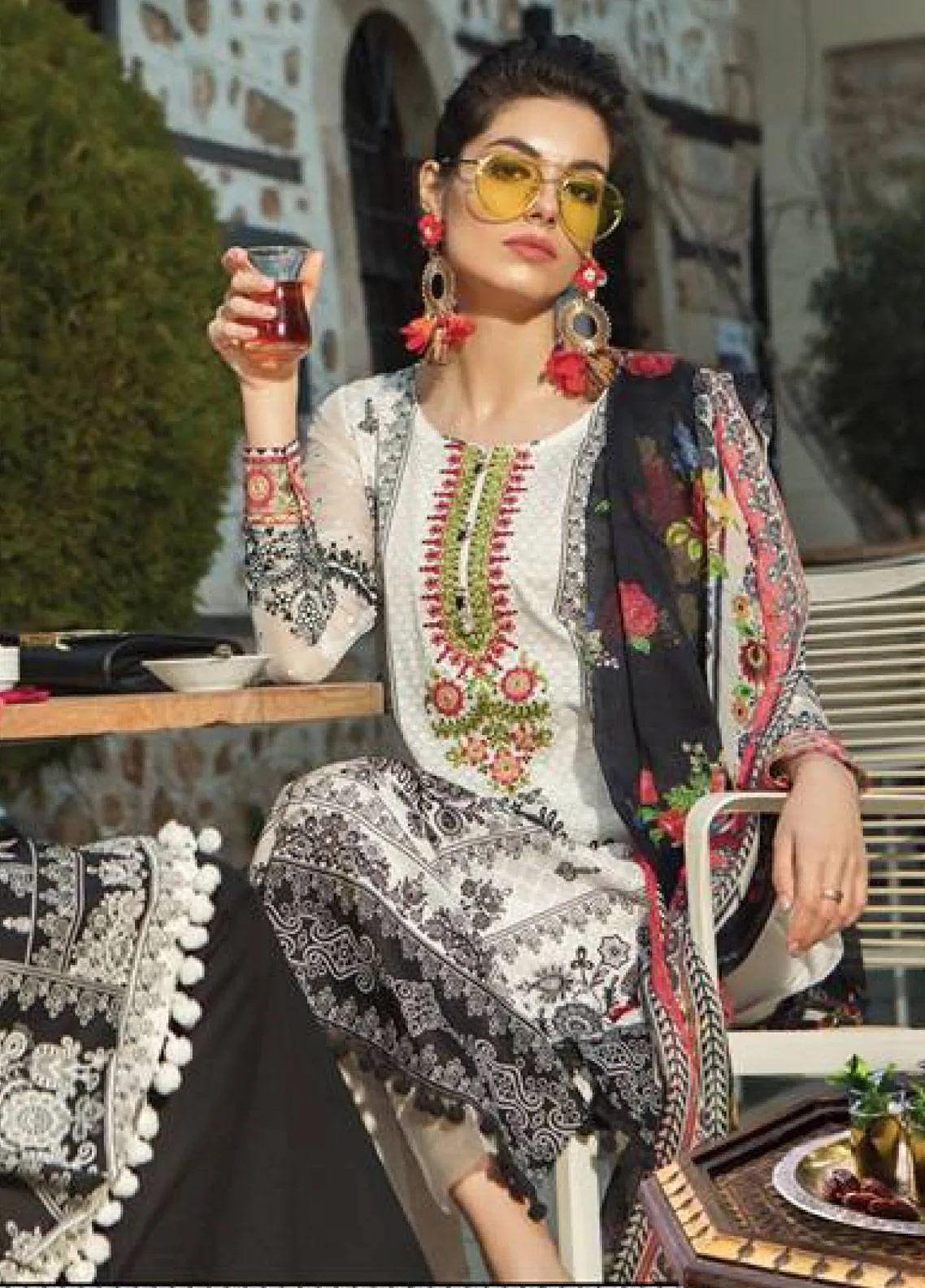 Lawn Suit in Black and White Color #J6108