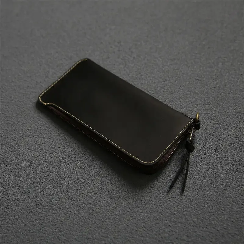 Leather Belt Zipper Wallet with First Layer Cowhide & Frosted Finish