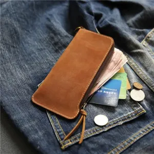 Leather Belt Zipper Wallet with First Layer Cowhide & Frosted Finish