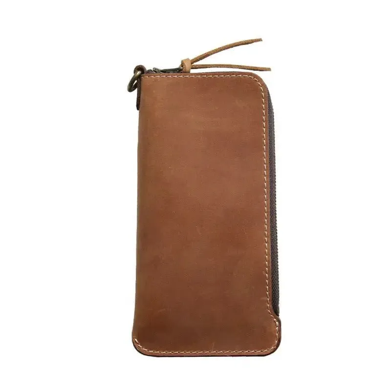 Leather Belt Zipper Wallet with First Layer Cowhide & Frosted Finish